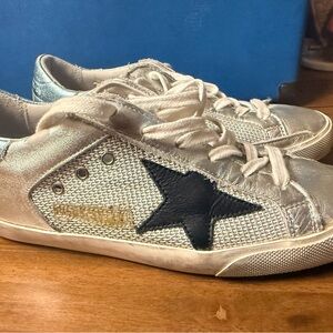 Golden Goose Silver and Black Star Sneakers